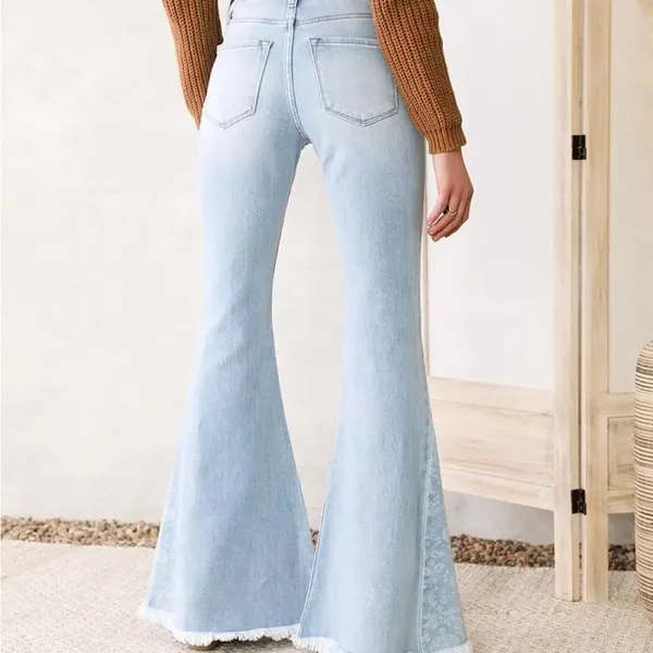 KanCan Signature High Rise Print Inset Blue Flared Women's Jeans Size 29 - Image 2