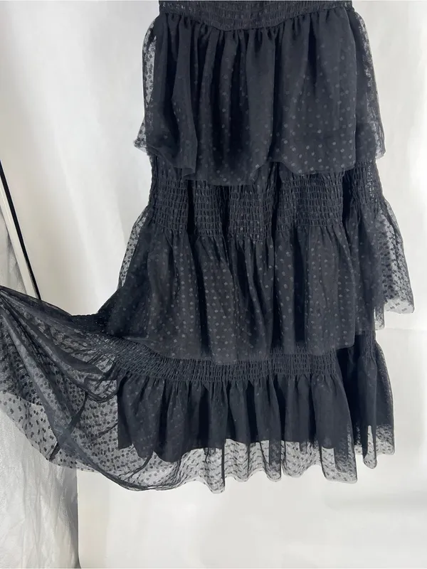 CQ by CQ Black Swiss Dot Tiered Dress Size L Whimsygoth - Image 8