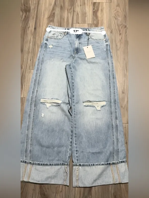 Hidden Jeans High-Rise Light Blue Extra Wide Leg Distressed Jeans - Image 6