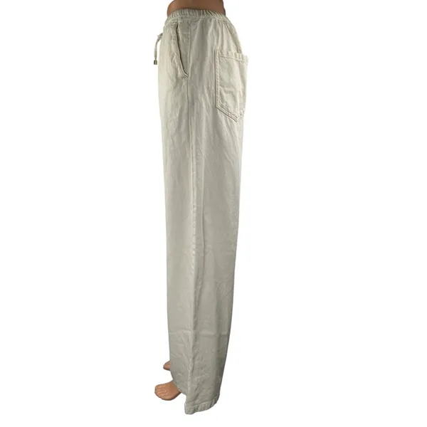Zara Women's White Cream High Waisted Wide Leg Drawstring Trousers Pants Size M - Image 2
