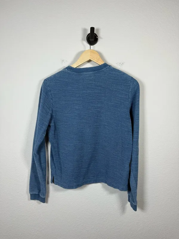 Marine Layer Blue Terry Reverse Knit Crewneck Sweatshirt Small Cropped - Image 6