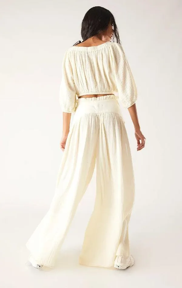 NWT Free People Lou Lou Set in Solitary Star Gauze Top Wide Leg Pants S $168 - Image 7
