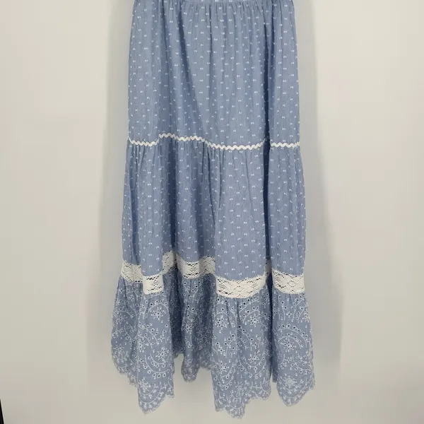 Shabby Chic Maxi Dress‎ Size 12 Blue White Striped Eyelet Lace NWT Cottagecore - Image 7