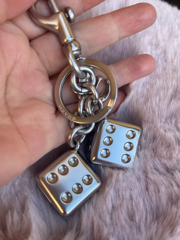 Coach 3D Solid Metal Dice Cluster Bag Charm Keychain Key Fob Silver CZ128 - Image 4