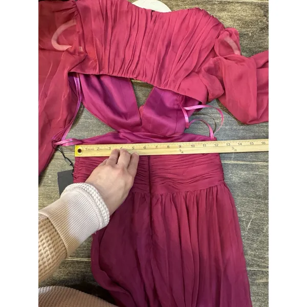 Ieena Mac Duggal Berry Fuchsia Cut out Puff Sleeve A Line Gown Size 0 - Image 7