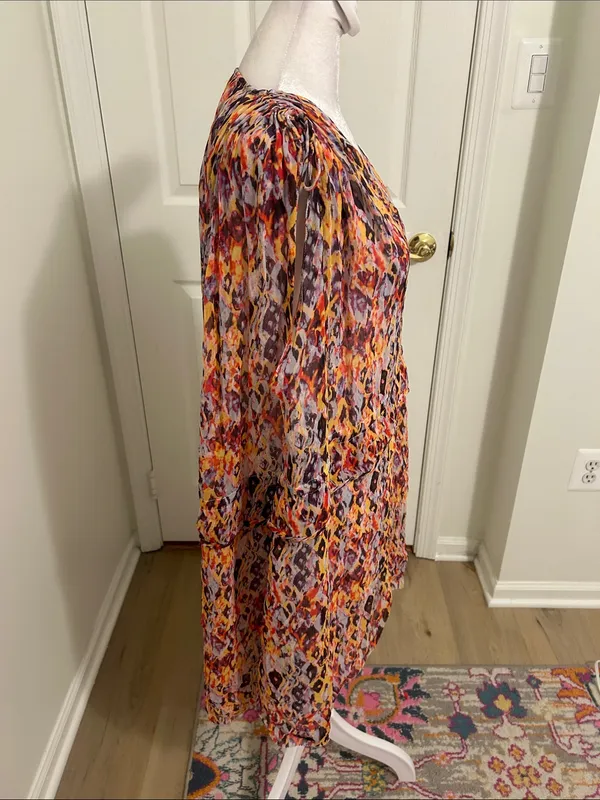 IRO Orange Plum Ohno Abstract Tribal Print Mini Flowy Tie Waist Sleeveless Dress - Image 10