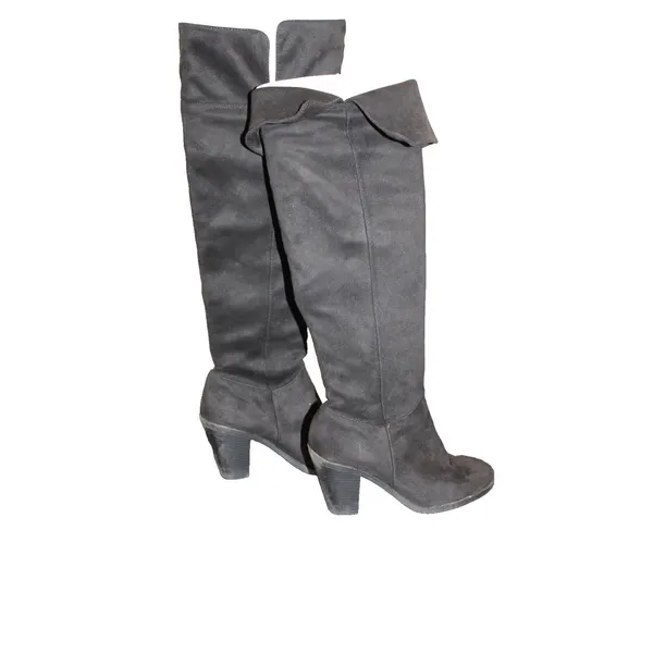 Qupid Over The Knee Boots Womens Black Faux Suede Pointed Toe Block Heel Tall - Image 6