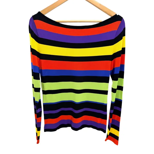 Ralph Lauren Rainbow Striped Boatneck Knit Top M Retro Whimsygoth Kidcore - Image 4