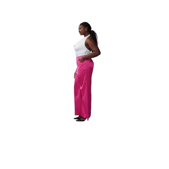 NY&C Pink Wide Leg Trousers New 2X High Waist Satin Dressy Party‎ Pants - Image 2