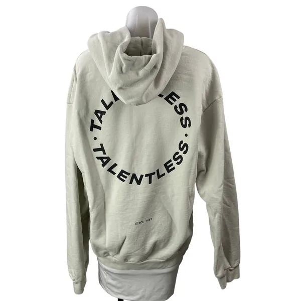 Talentless Women's Cream Long Sleeves Logo Pocket Hoodie Hooded Sweatshirt Sz L - Image 3