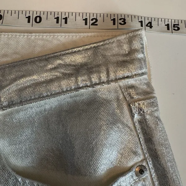 Abercrombie & Fitch Silver Metallic Denim Midi Skirt High Rise Chic Boho Size 26 - Image 9