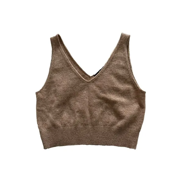 Quince 100% Mongolian Cropped Cashmere Tank Large Oatmeal - Image 2