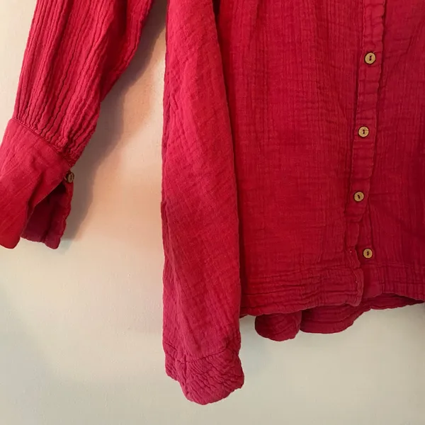 Free People Hot Pink Oversize Boho Button Down Shirt Loungewear Minimalist Small - Image 4