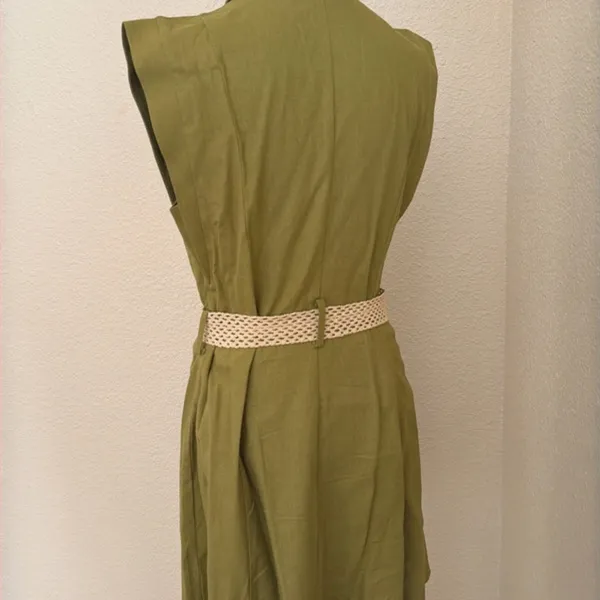 Zara Khaki Midi Dress with Woven Belt - Image 5