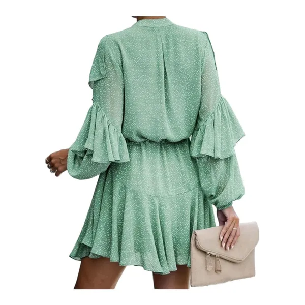 Sage Green Polka Dot Long Sleeve Ruffle Mini Dress Casual Flowy‎ Swing Medium - Image 7