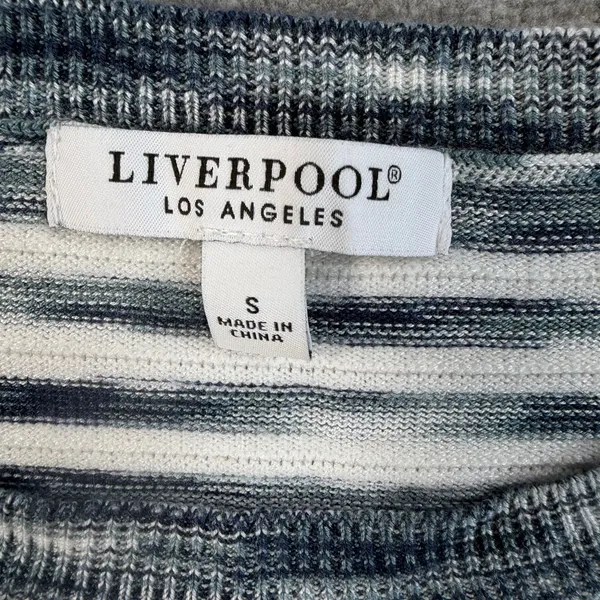 Liverpool Los Angeles Women's Small Striped Knit Top Crew Neck Blue Textured - Image 4