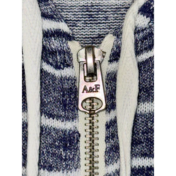 Abercrombie & Fitch Navy Blue White Striped Full Zip Up Long Sleeve Hoodie Sz XS - Image 6