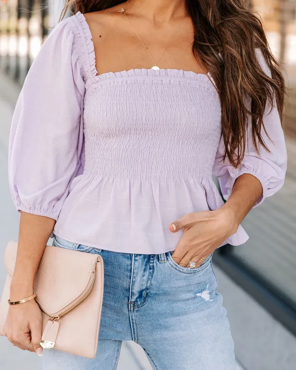 Vici New -Jael Smocked Peplum Crop Top - Lilac - Image 9