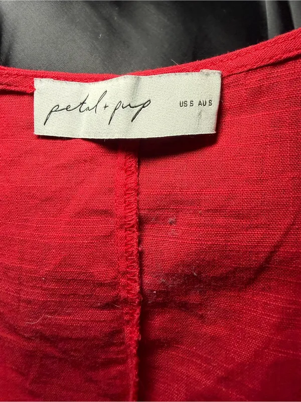 Petal & Pup Vanni Wrap Front Asymmetrical Vibrant Red Linen Top Smal - Image 7