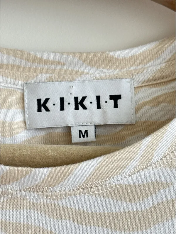 KIKIT Zebra Print Short Sleeve Top Beige White Stretch Size Medium - Image 2