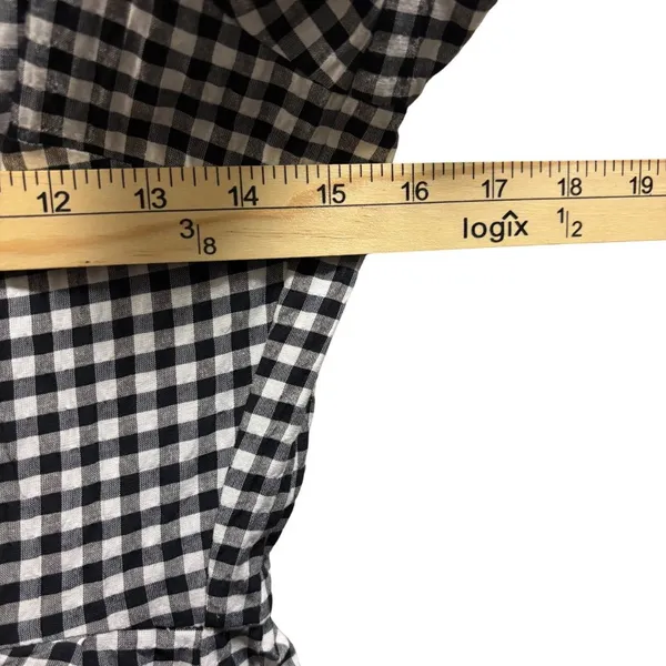 Topshop Black & White Gingham Puff Sleeve Wrap Mini Dress Size 6 - Image 5