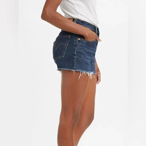 Levi’s 501 Raw Fray Cutoff Hem Dark Wash Denim Jean Shorts Button Fly Size 30 - Image 3