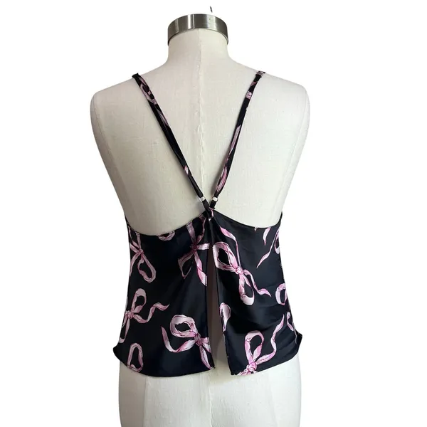 Victoria Secret Stain Open Back Black & Pink Bow‎ Cami Size XL - Image 3