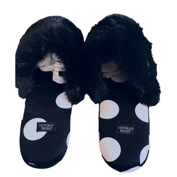 Victoria's Secret Womens Black‎ White Polka Dot Satin Slippers Size S (5-6) - Image 4