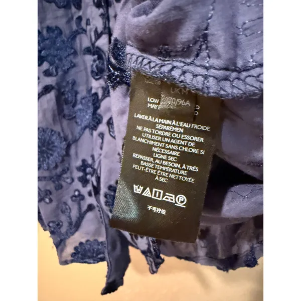 Pilcro Women Blouse M Blue Embroidered Floral Button Down Balloon Sleeve Boho - Image 5