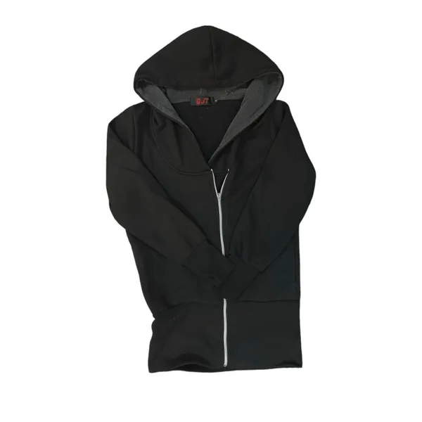 DJT Hoodie Fashion Waist Jacket Womens Black Double Zipper Casual Sporty Size L‎ - Image 2