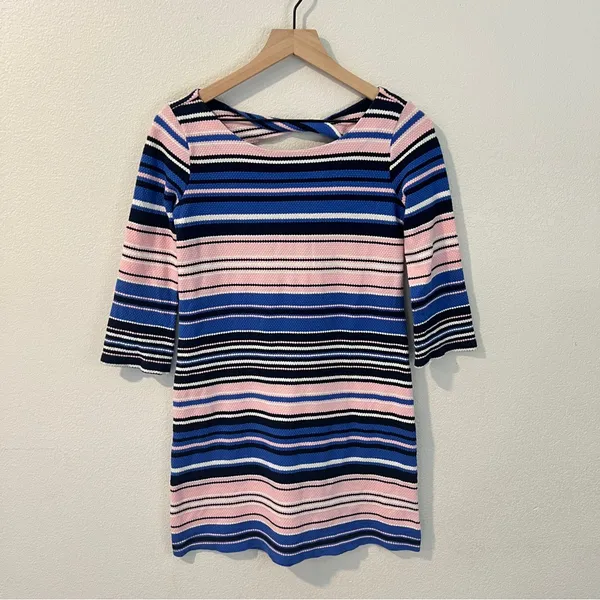 Lilly Pulitzer Bay Dress Striped Blue Pink Textured Stretch Mini Twisted‎ Cutout - Image 3