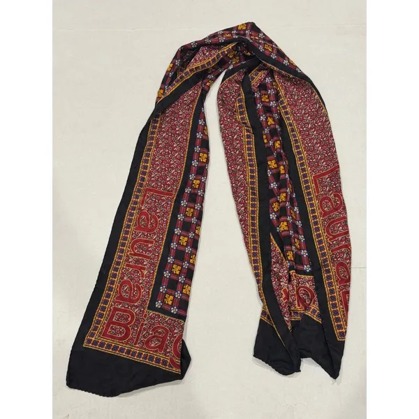 Laura Biagiotti Scarf Womens Red Black Silk Floral Medallion Logo Italy 60in‎ - Image 6