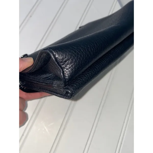 Brighton Black Leather Convertible Crossbody Wallet Croc Heart No Strap - Image 7