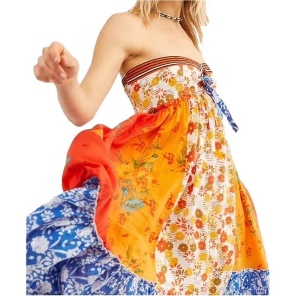 Free People Orange and Blue Maxi Dress - Image 7