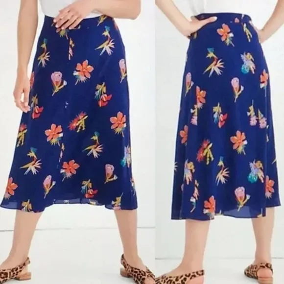 Atrium Midi Skirt Bird Of Paradise Tropical Floral Nightfall Blue 10 - Image 2