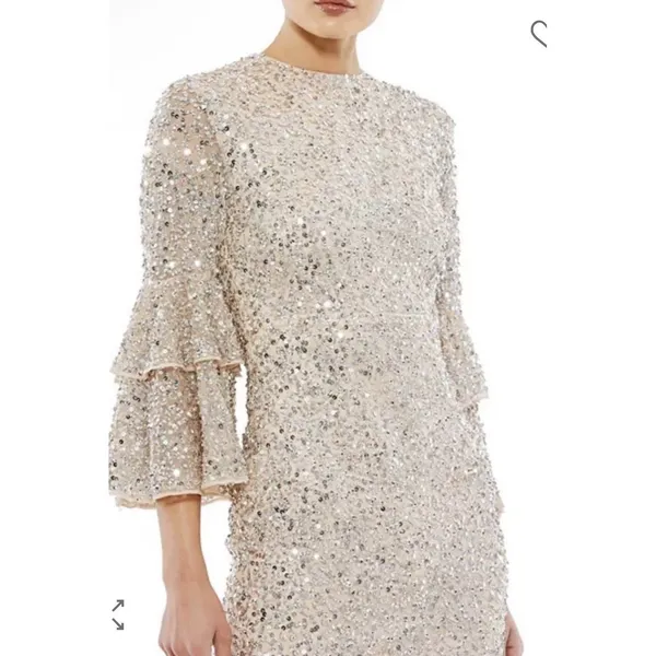 NWT Mac Duggal FULLY SEQUINED TIERED 3/4 SLEEVE MIDI Nude Size 6 - Image 2