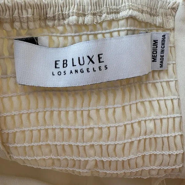 EBLuxe Cream Fitted Bodice Button Belted Ruffle Maxi Dress Size Medium - Image 9