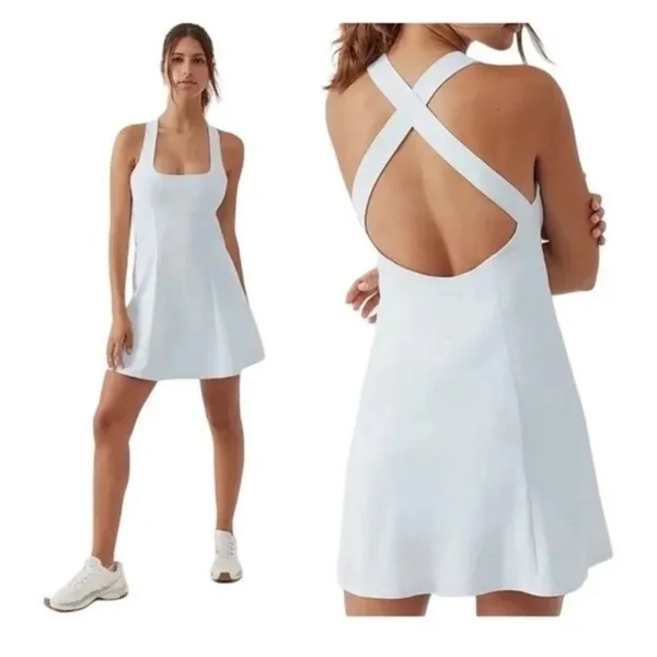Outdoor Voices Cross Back Dress Size Small Built Shorts Off White Tennis Workout - Image 16