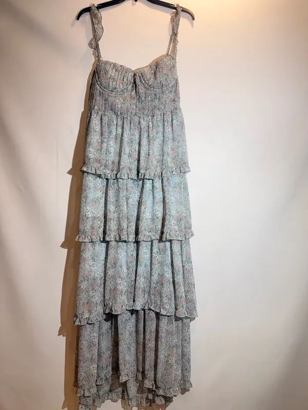 Anthropolgie ASTR The Label Blue Pink Floral Flutter Strap Ruffle Maxi Dress Med - Image 2