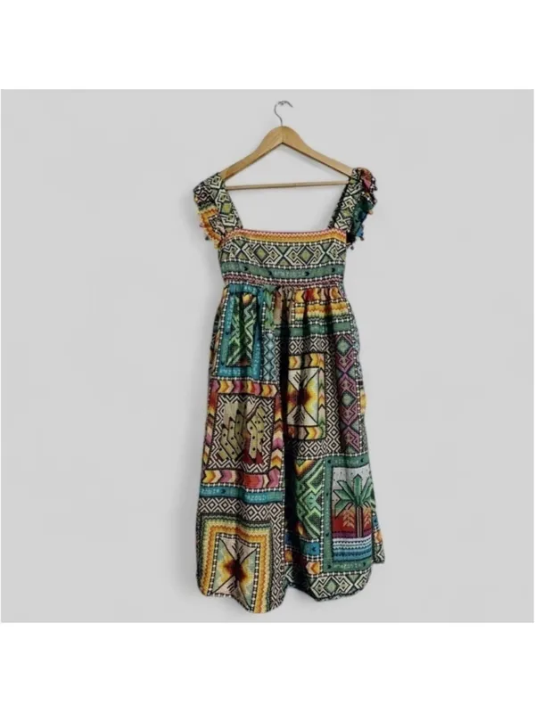 Farm Rio Banana Scarves Colorful Printed Midi Dress - Image 2