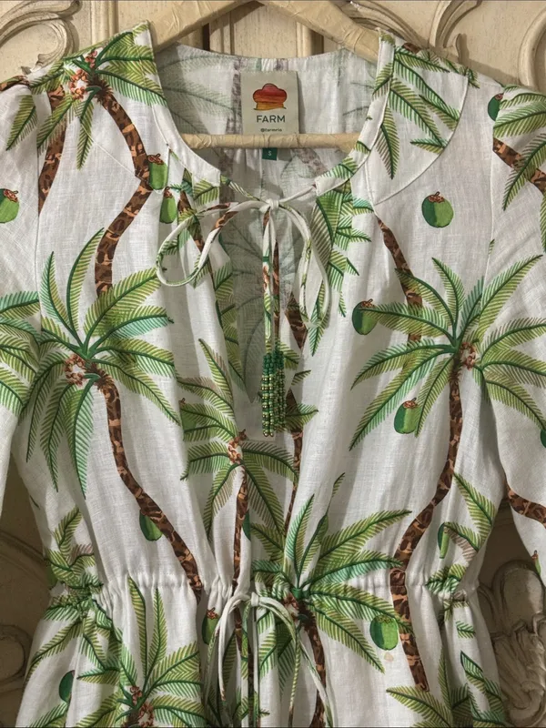 Farm Rio Bohemian Palm Tree Print Cotton Maxi Long Sleeve Dress Size Small - Image 4