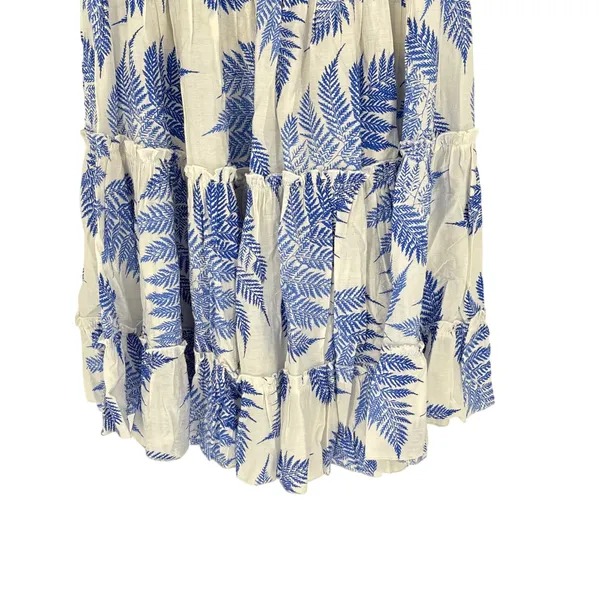 ee:some Blue White Botanical Fern Print Tiered Ruffle Maxi Skirt Dress‎ Smocked - Image 6