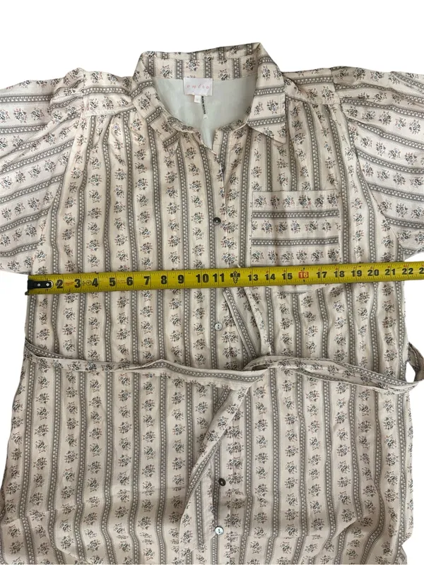 Entro Floral 100% Cotton Puff Sleeve Belted Midi Dress with Pockets Size Small - Image 15