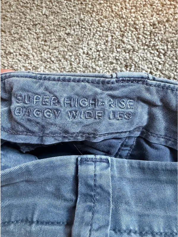 American Eagle Grey/Blue Super High Rise Baggy Wide Leg Stretch Cargo Pants - Image 8