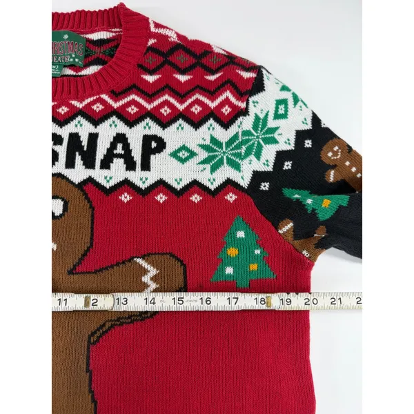 Ugly Christmas Sweater Oh Snap Gingerbread Man Fair Isle Red Knit Medium NRXF3S - Image 4