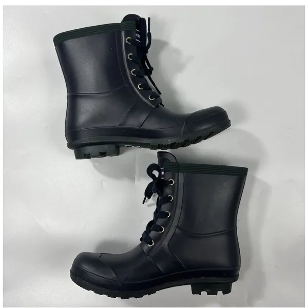 TOMMY Hilfiger navy lace‎ up rain boots lined size US Size 6M - Image 3