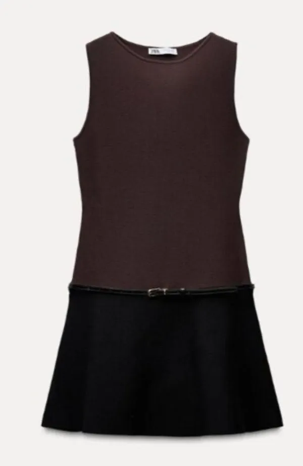 Zara NWT 2025 collection BLACK/BROWN sleeveless BELTED KNIT MINI DRESS S - Image 12