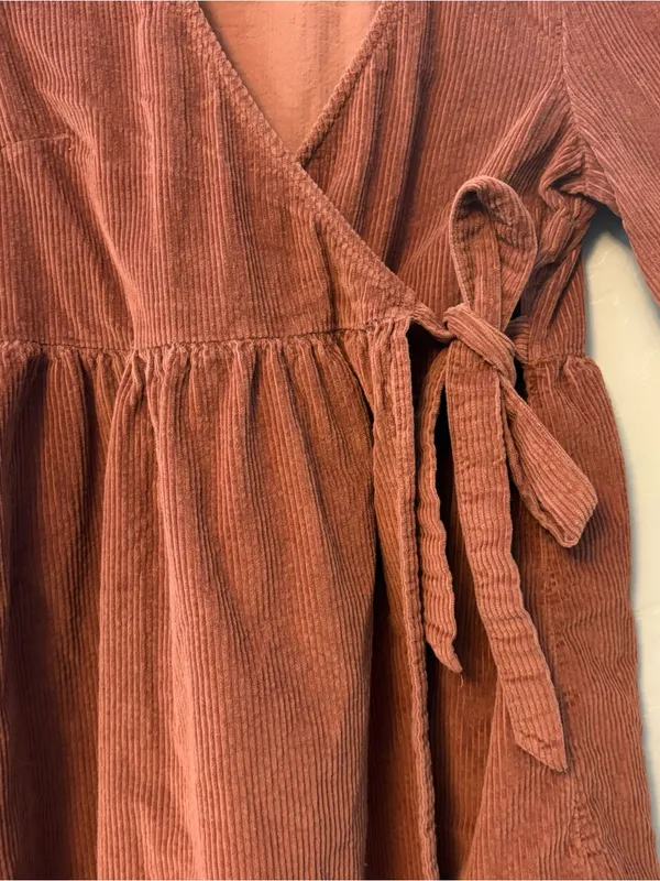 American Eagle brown corduroy wrap mini dress size small fall autumn preppy - Image 6