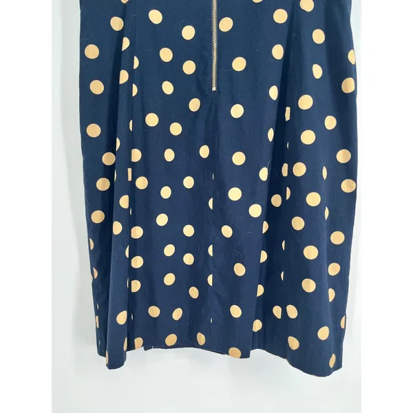 ANNE KLEIN Polka Dot Sheath Dress Womens 12 Navy Blue Tan Sleeveless Pockets - Image 11
