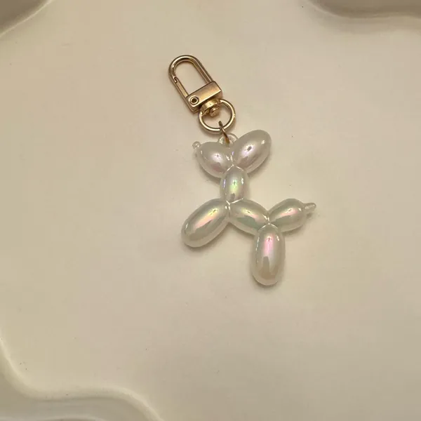 White Iridescent Balloon Dog Keychain Charm - Image 2